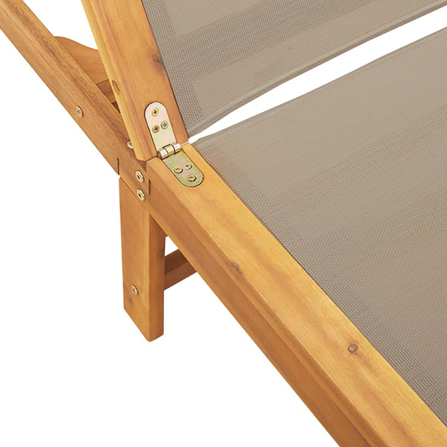 Ligbedden 2 st met tafel massief acaciahout en textileen taupe