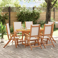 7-Piece Solid Acacia Wood and Textilene Garden Dining Set 6 Grey Oval