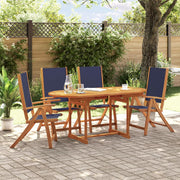 Tuinset 5-delig massief acaciahout textileen blauw