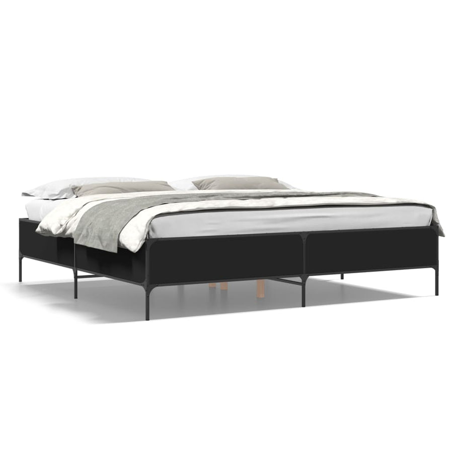 Bedframe bewerkt hout metaal zwart 200x200 cm