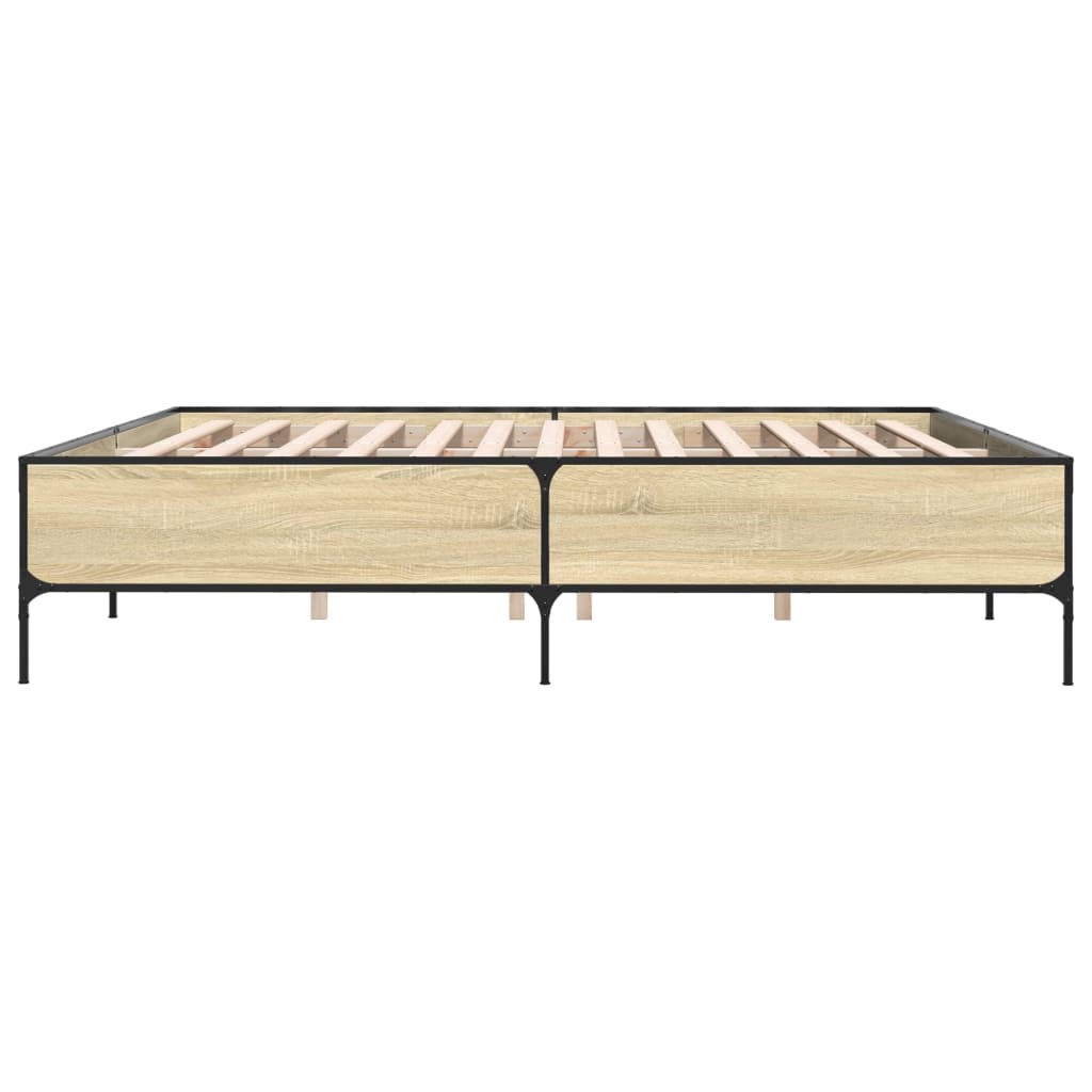 Bedframe bewerkt hout metaal sonoma eikenkleurig 200x200 cm