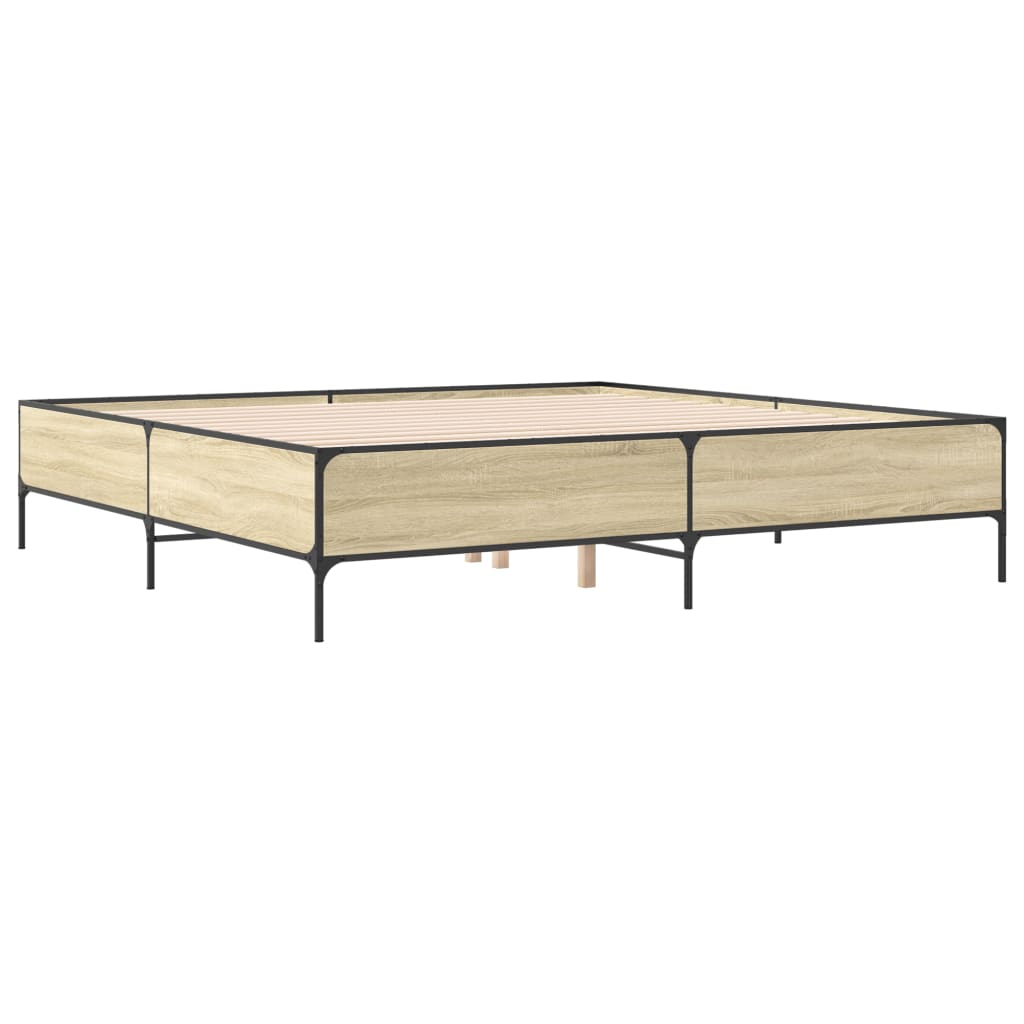 Bedframe bewerkt hout metaal sonoma eikenkleurig 200x200 cm