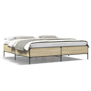 Bedframe 200x200 cm bewerkt hout metaal sonoma eiken