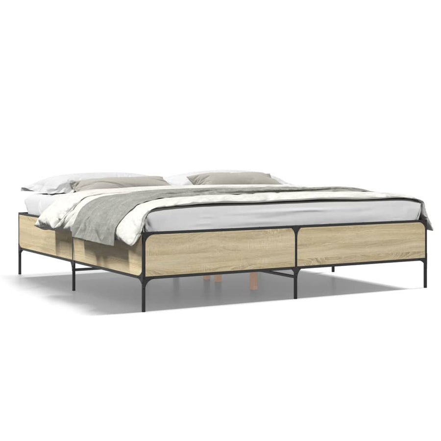 Bedframe bewerkt hout metaal sonoma eikenkleurig 200x200 cm