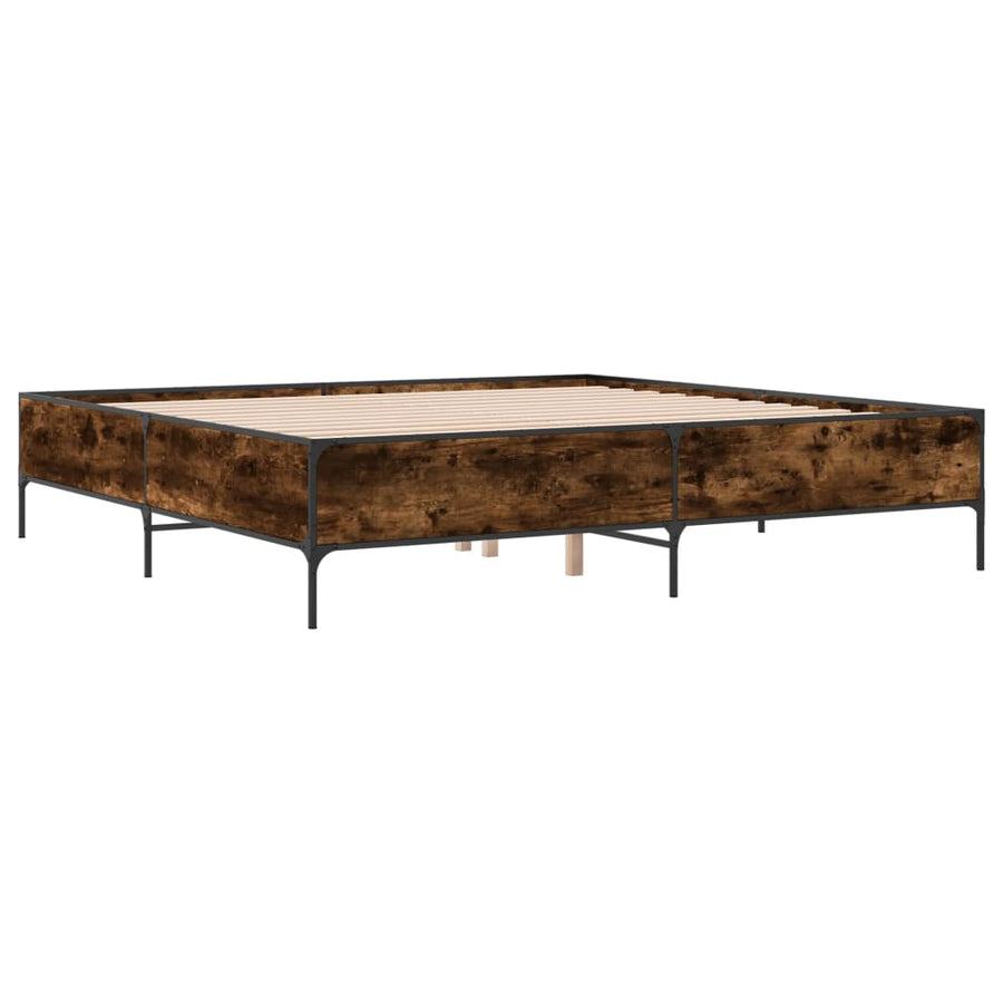 Bedframe bewerkt hout metaal gerookt eikenkleurig 200x200 cm