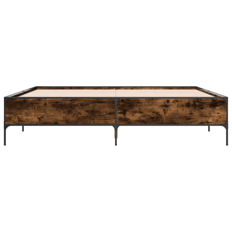 Bedframe bewerkt hout metaal gerookt eikenkleurig 200x200 cm