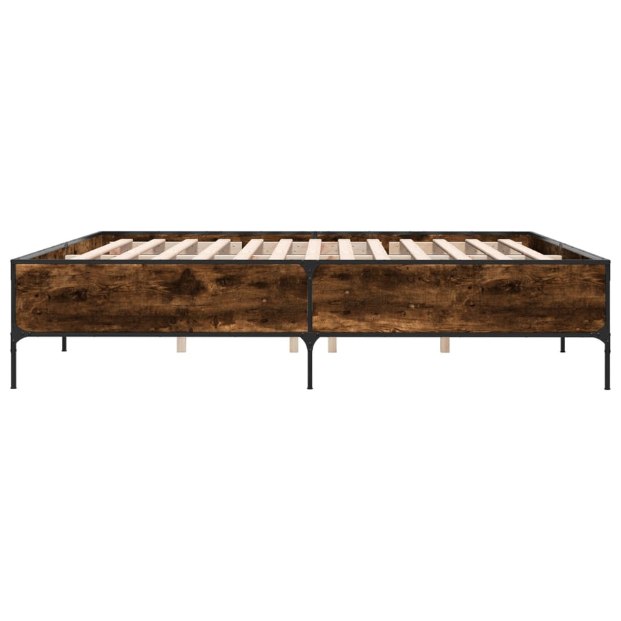 Bedframe bewerkt hout metaal gerookt eikenkleurig 200x200 cm