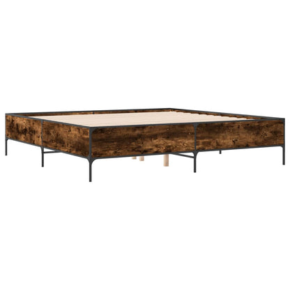 Bedframe bewerkt hout metaal gerookt eikenkleurig 200x200 cm