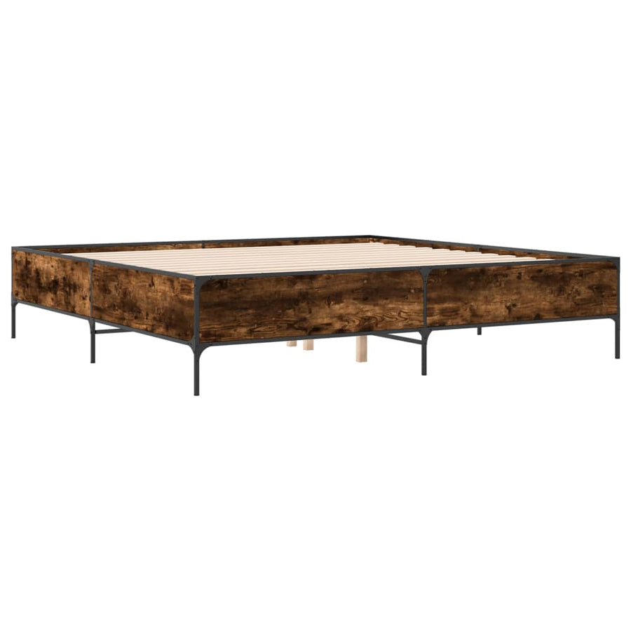 Bedframe bewerkt hout metaal gerookt eikenkleurig 200x200 cm