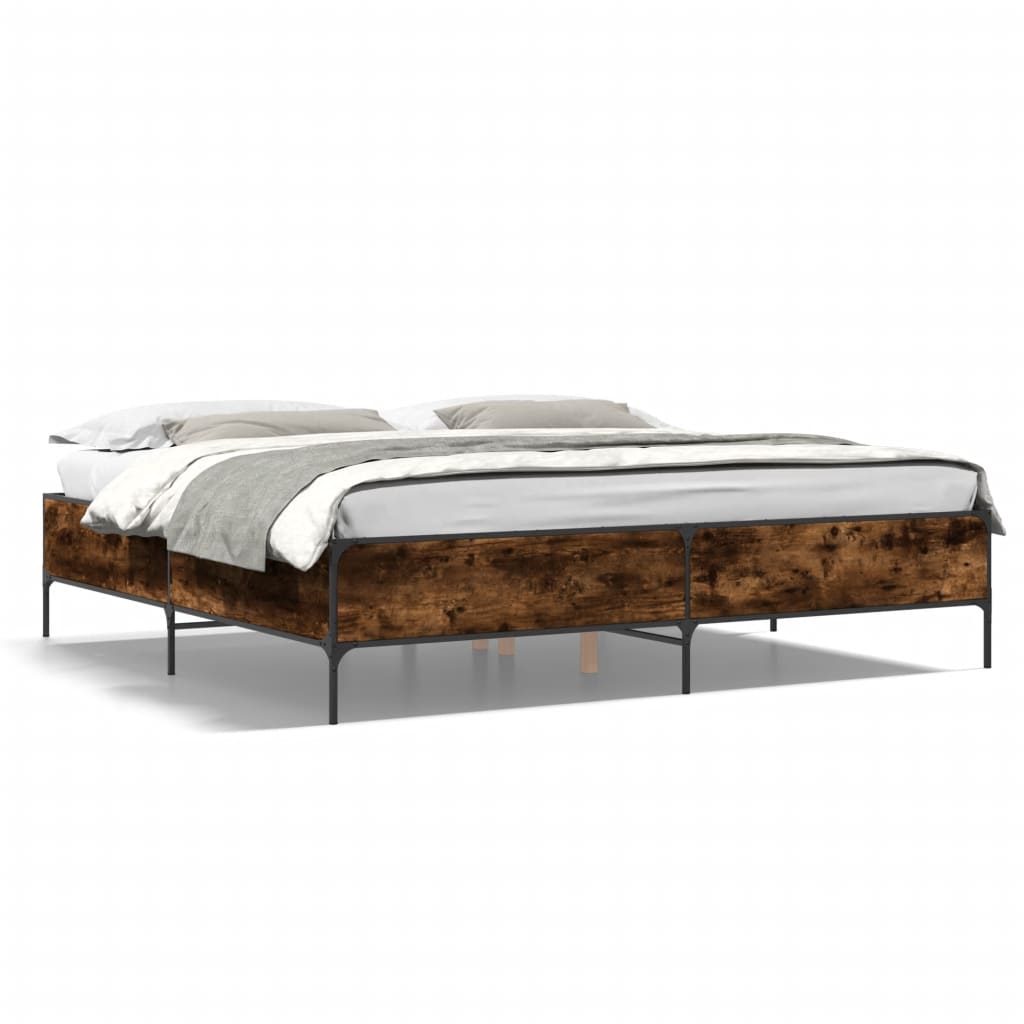Bedframe bewerkt hout metaal gerookt eikenkleurig 200x200 cm