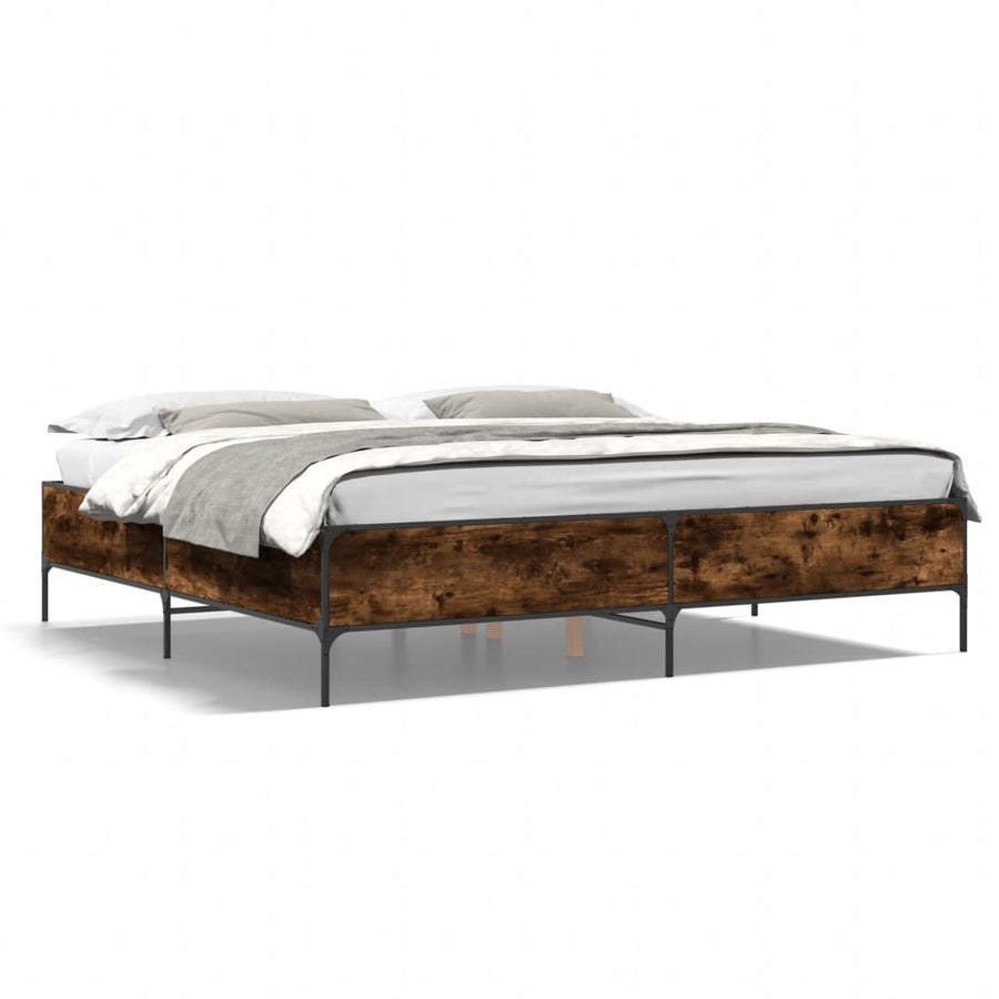 Bedframe bewerkt hout metaal gerookt eikenkleurig 200x200 cm