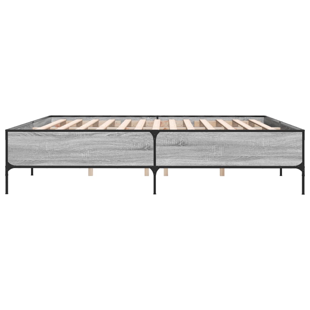Bedframe bewerkt hout metaal grijs sonoma eiken 200x200 cm