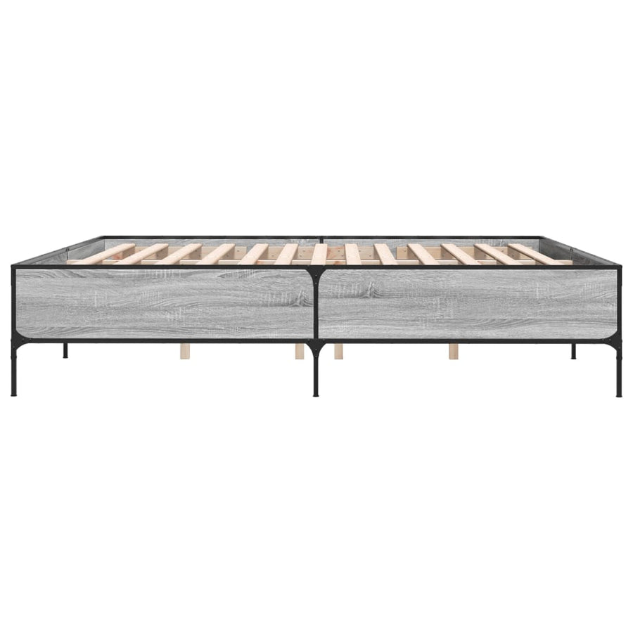 Bedframe bewerkt hout metaal grijs sonoma eiken 200x200 cm