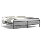 Bed frame carved wood metal grey Sonoma oak 200x200 cm