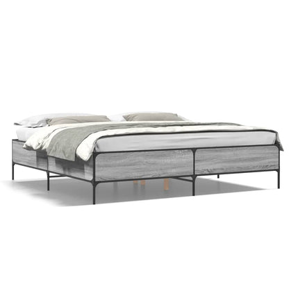 Bedframe bewerkt hout metaal grijs sonoma eiken 200x200 cm