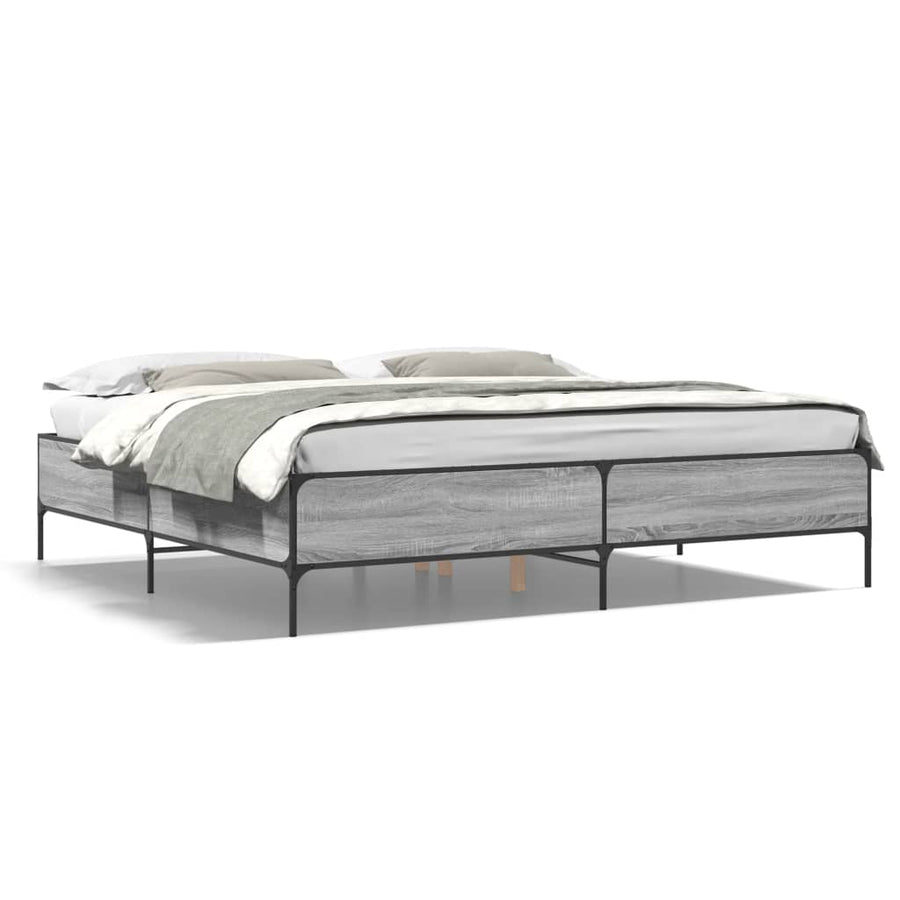 Bedframe bewerkt hout metaal grijs sonoma eiken 200x200 cm