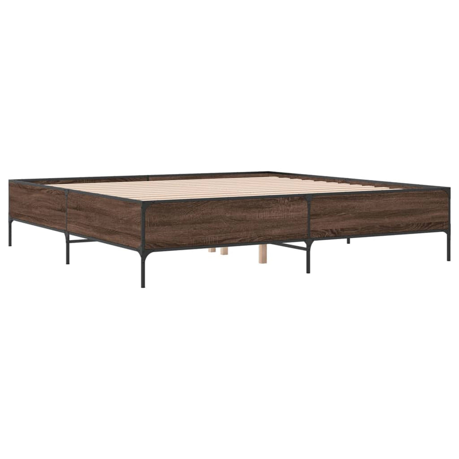 Bedframe bewerkt hout metaal bruin eikenkleur 200x200 cm