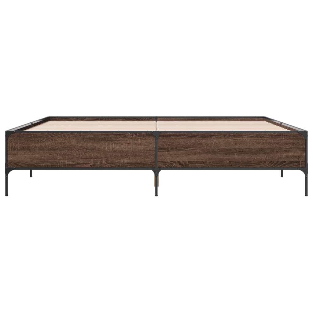 Bedframe bewerkt hout metaal bruin eikenkleur 200x200 cm