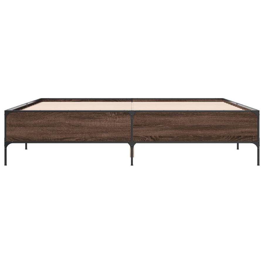 Bedframe bewerkt hout metaal bruin eikenkleur 200x200 cm