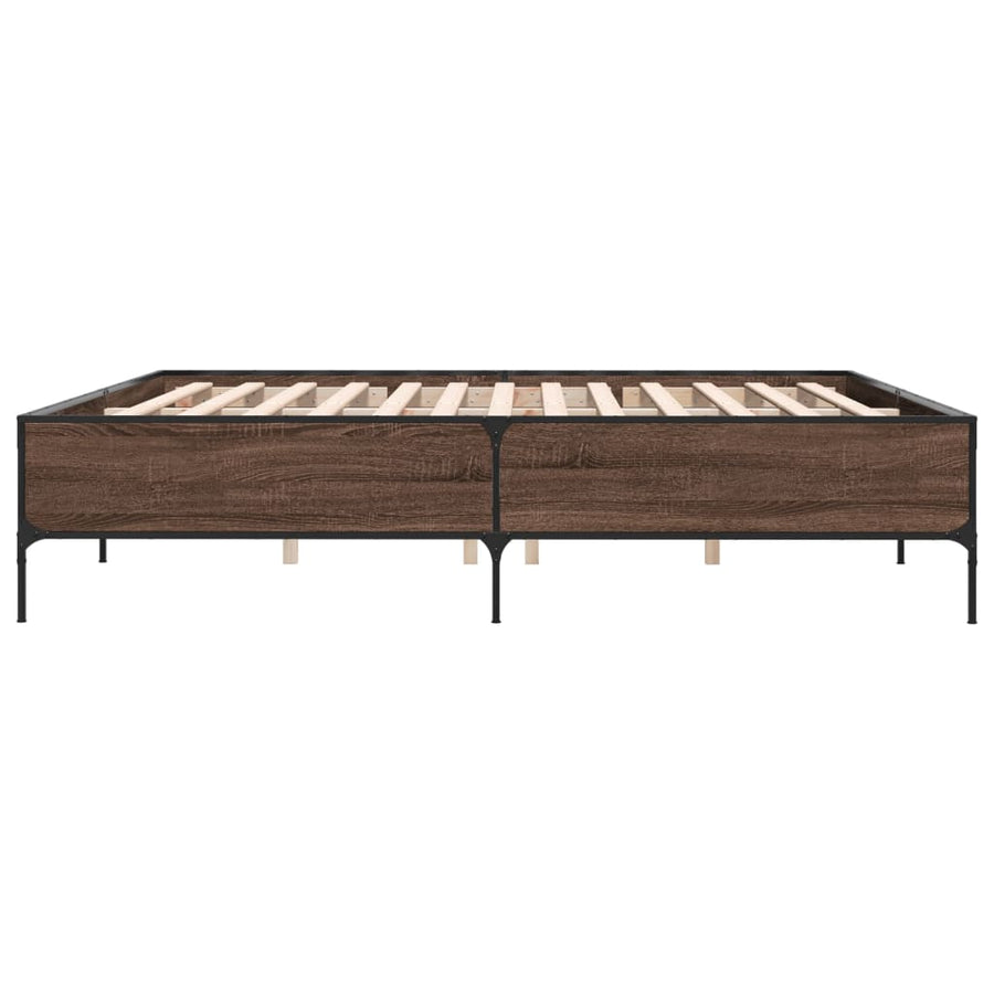 Bedframe bewerkt hout metaal bruin eikenkleur 200x200 cm