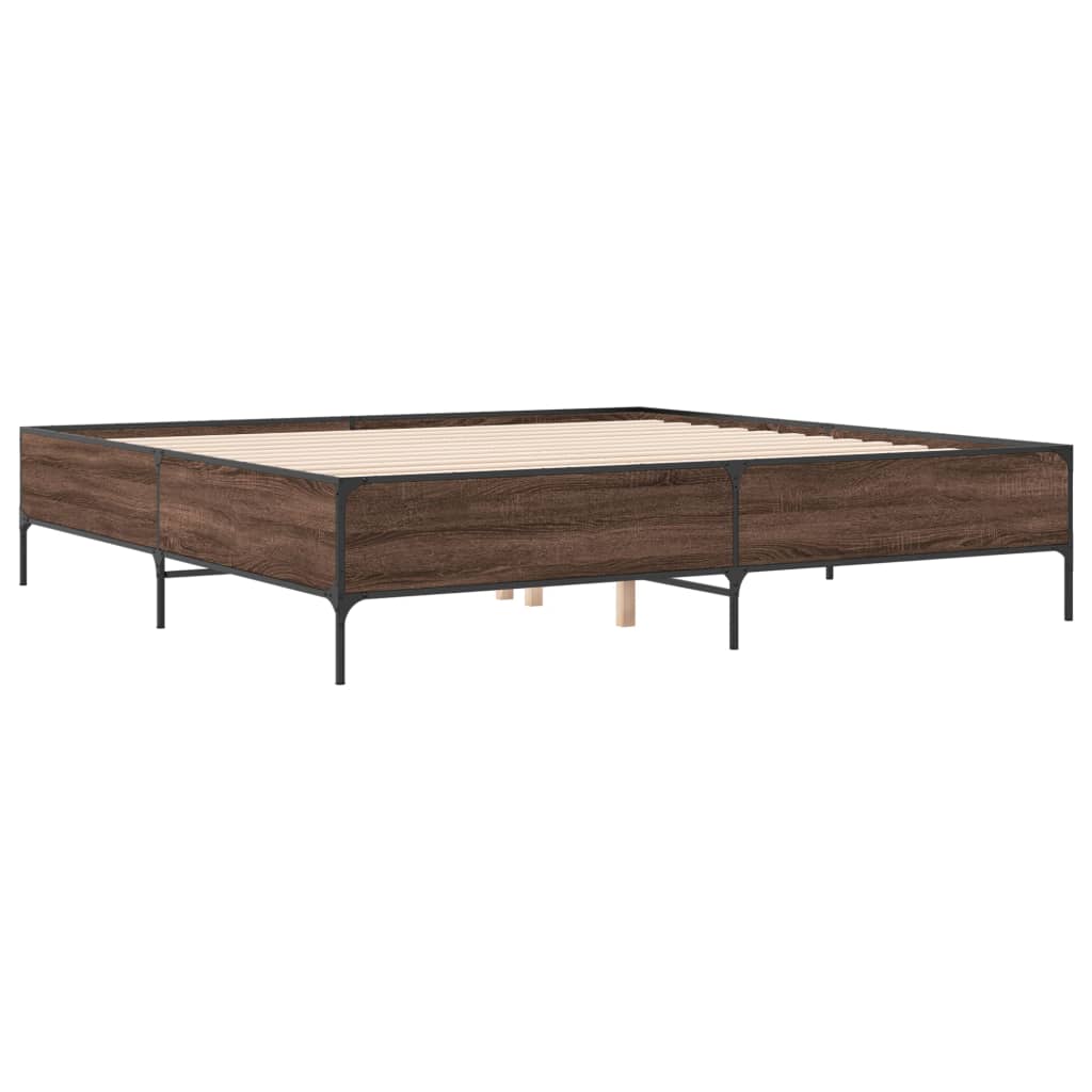 Bedframe bewerkt hout metaal bruin eikenkleur 200x200 cm