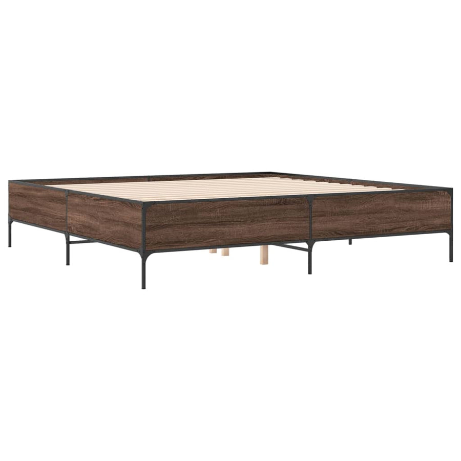 Bedframe bewerkt hout metaal bruin eikenkleur 200x200 cm