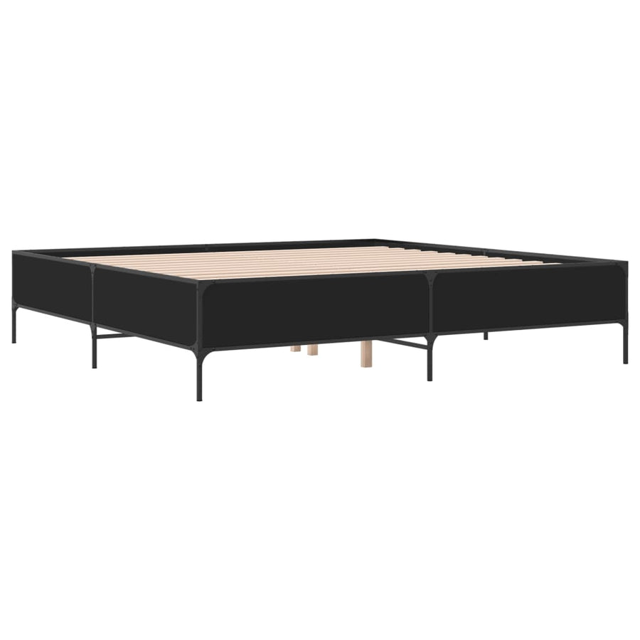 Bedframe bewerkt hout metaal zwart 180x200 cm
