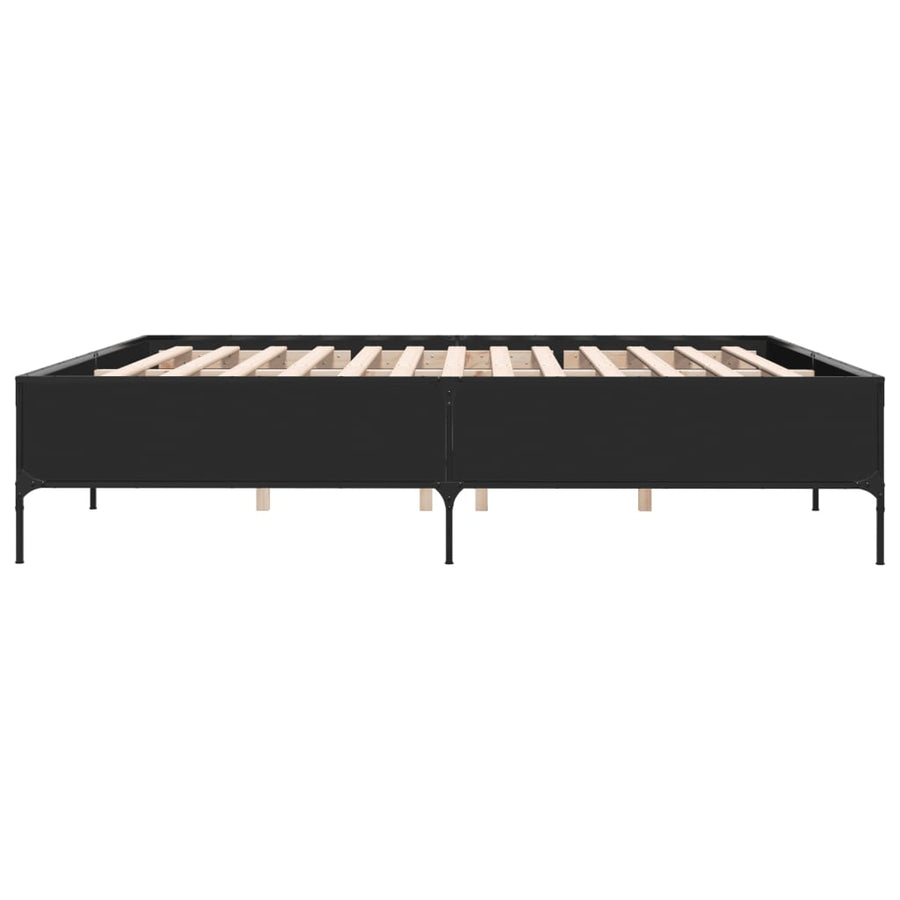 Bedframe bewerkt hout metaal zwart 180x200 cm