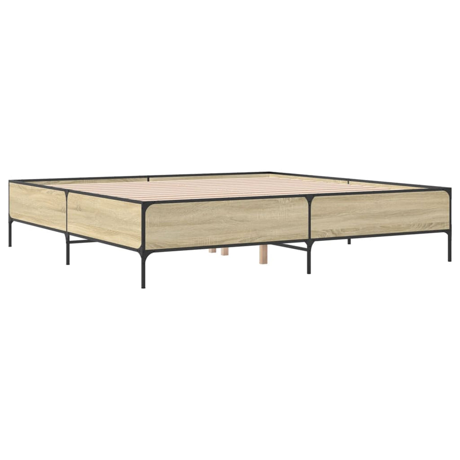 Bedframe bewerkt hout metaal sonoma eikenkleurig 180x200 cm