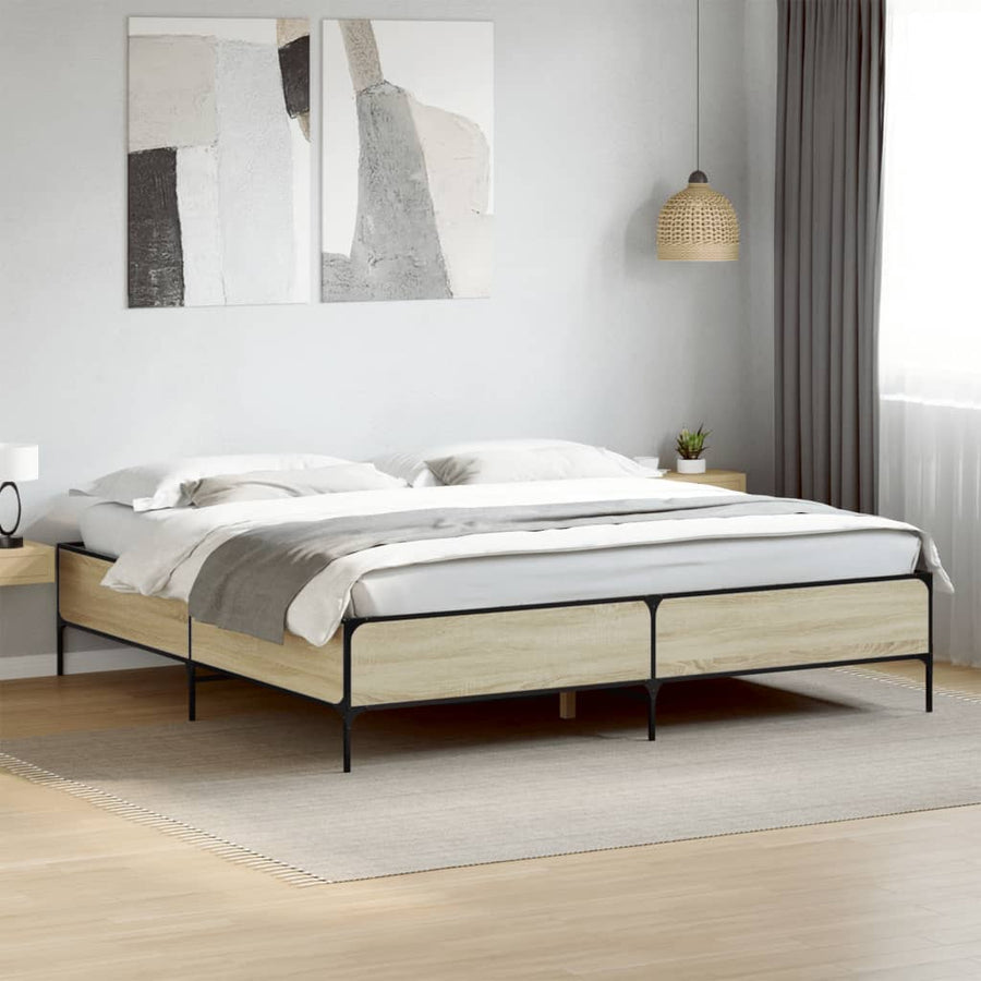 Bedframe bewerkt hout metaal sonoma eikenkleurig 180x200 cm