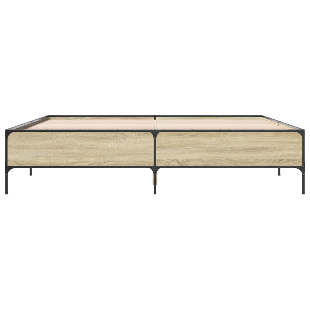 Bedframe bewerkt hout metaal sonoma eikenkleurig 180x200 cm