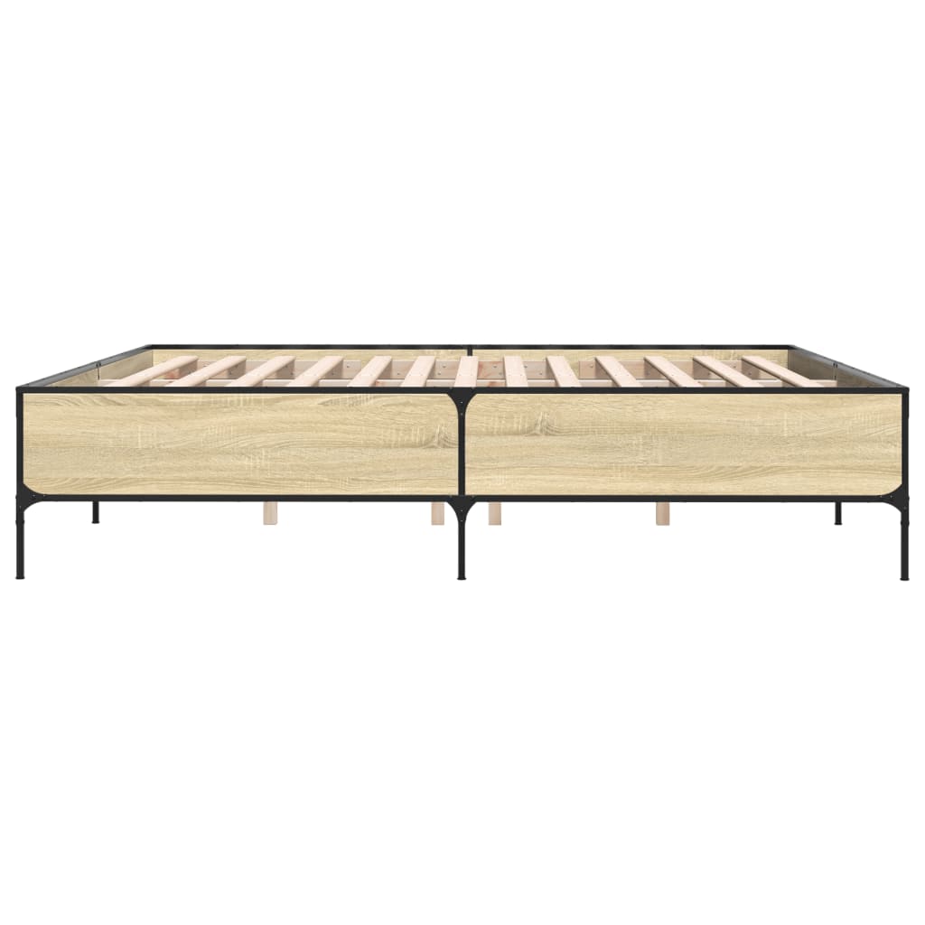 Bedframe bewerkt hout metaal sonoma eikenkleurig 180x200 cm