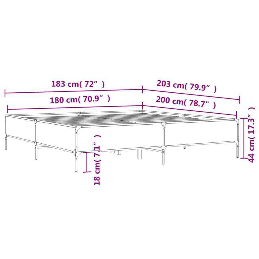 Bedframe bewerkt hout metaal sonoma eikenkleurig 180x200 cm