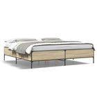 Bed frame crafted wood metal Sonoma oak colored 180x200 cm