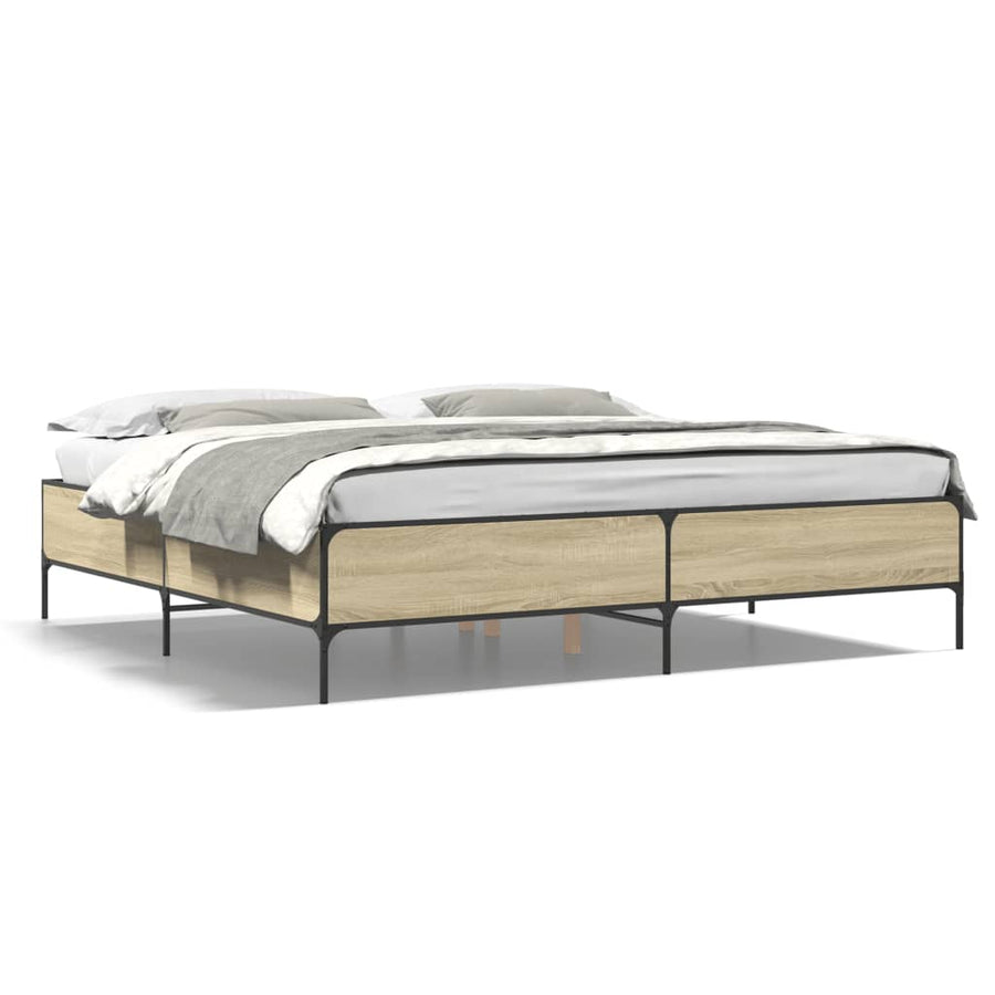 Bedframe bewerkt hout metaal sonoma eikenkleurig 180x200 cm