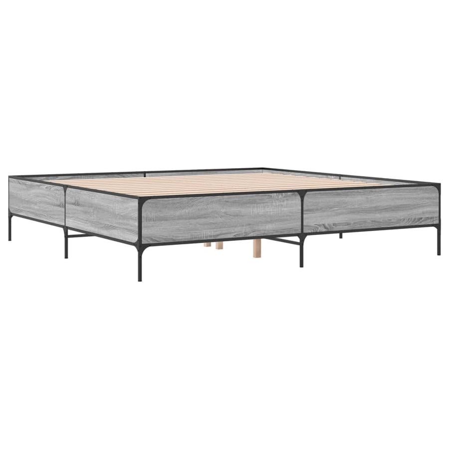 Bedframe bewerkt hout metaal grijs sonoma eiken 180x200 cm