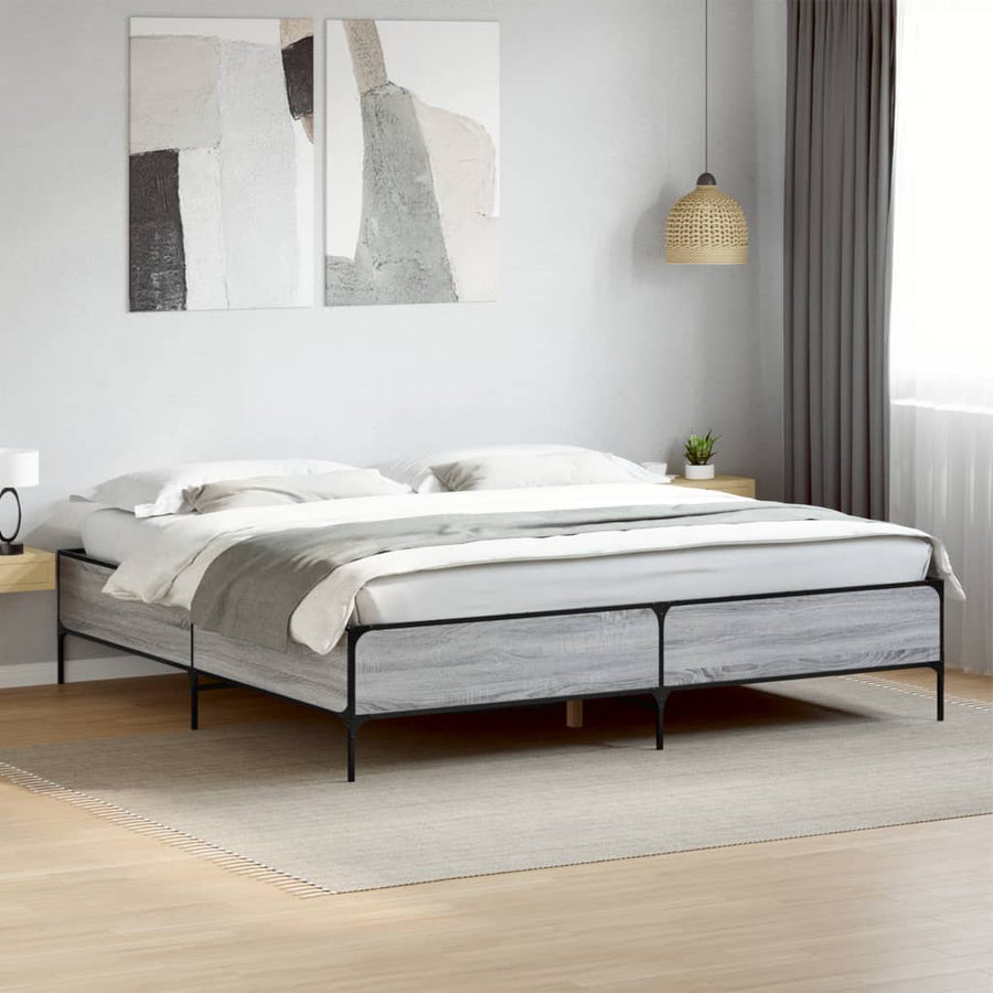 Bedframe bewerkt hout metaal grijs sonoma eiken 180x200 cm