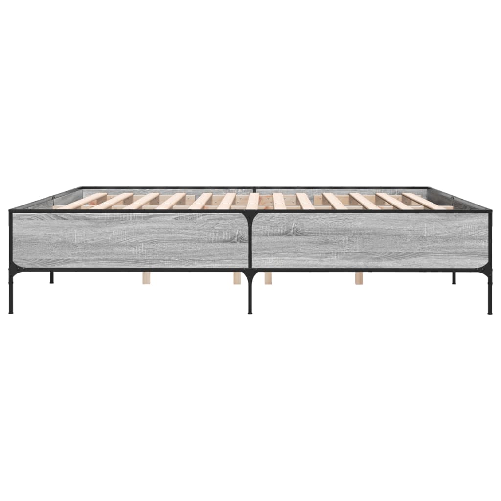 Bedframe bewerkt hout metaal grijs sonoma eiken 180x200 cm