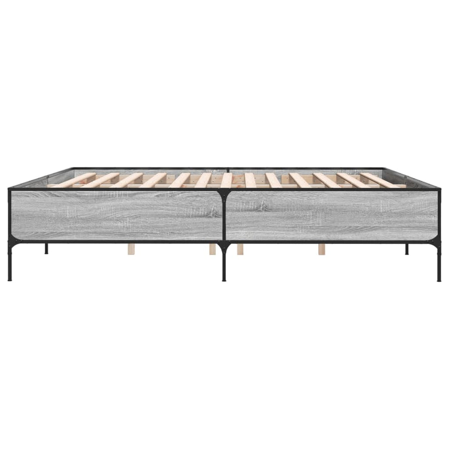 Bedframe bewerkt hout metaal grijs sonoma eiken 180x200 cm