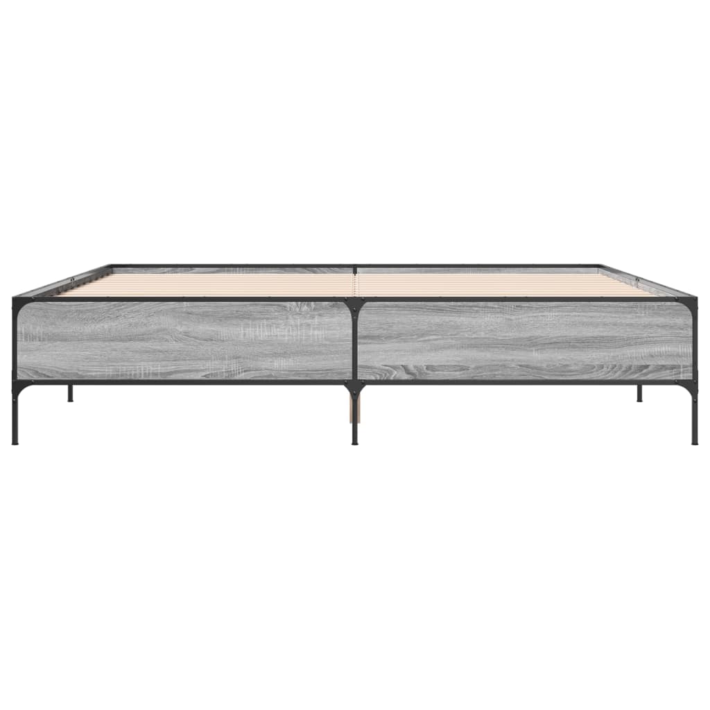 Bedframe bewerkt hout metaal grijs sonoma eiken 180x200 cm