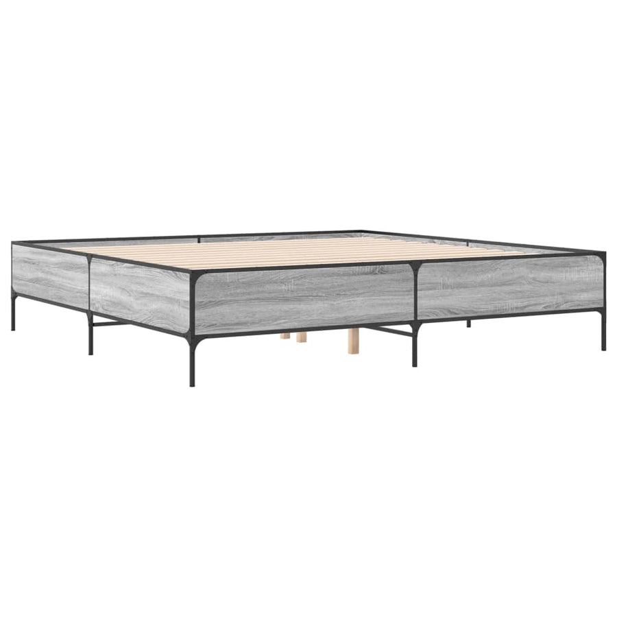 Bedframe bewerkt hout metaal grijs sonoma eiken 180x200 cm