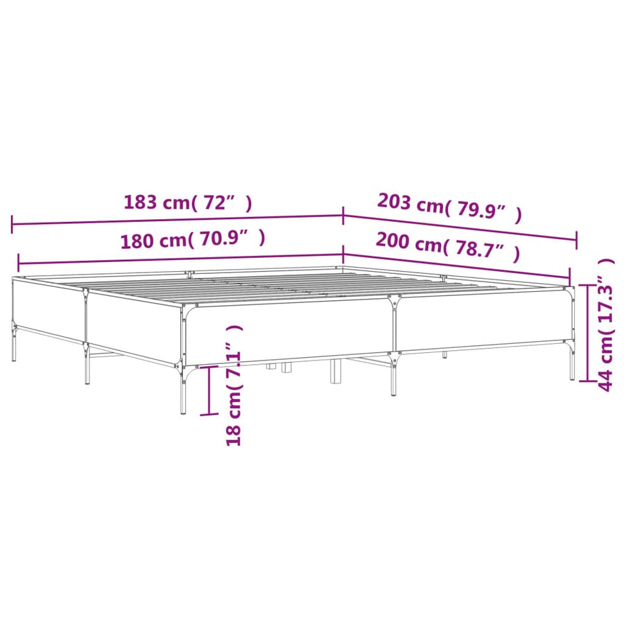 Bedframe bewerkt hout metaal grijs sonoma eiken 180x200 cm