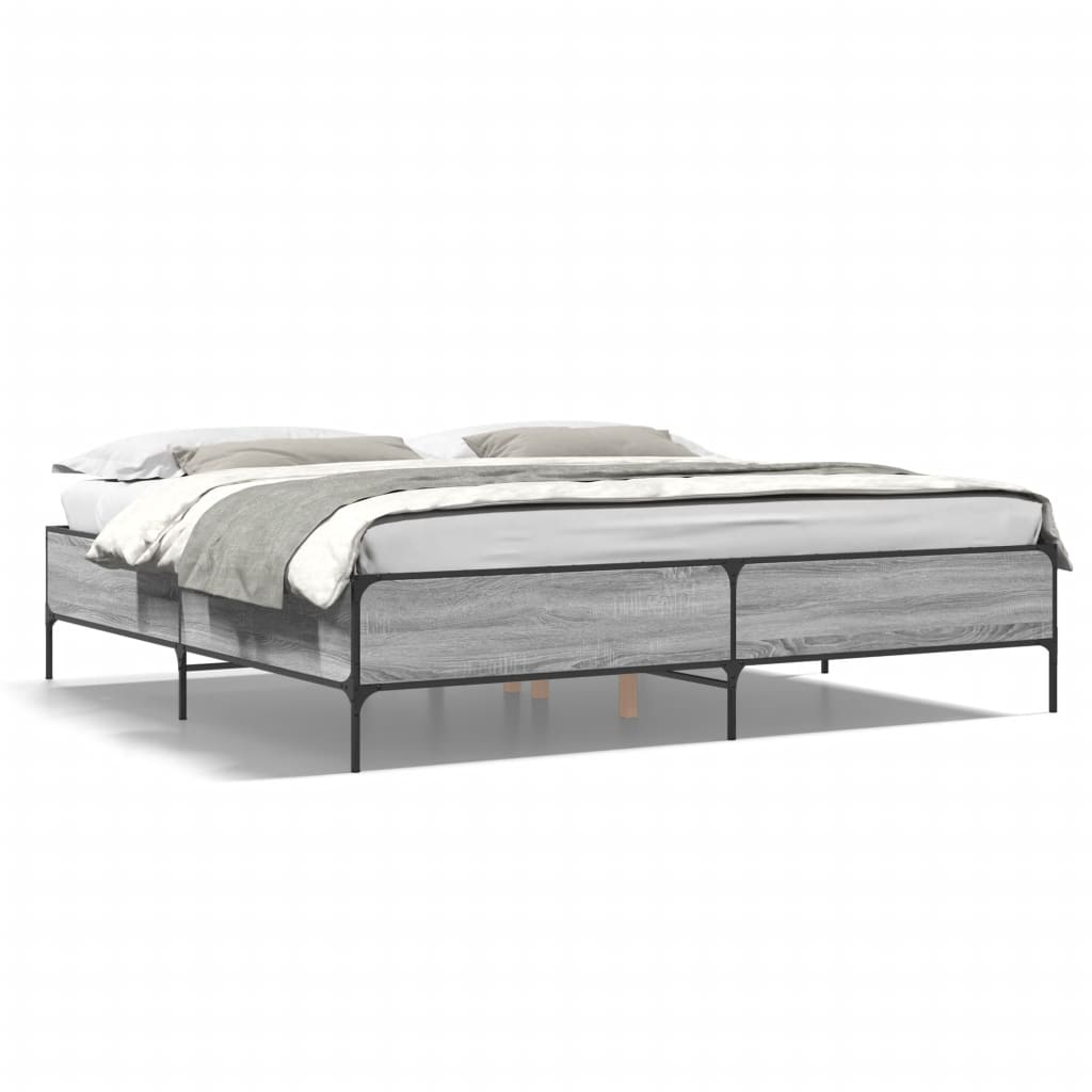 Bedframe bewerkt hout metaal grijs sonoma eiken 180x200 cm