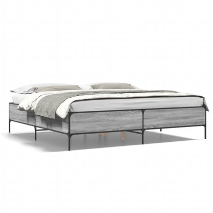 Bedframe bewerkt hout metaal grijs sonoma eiken 180x200 cm