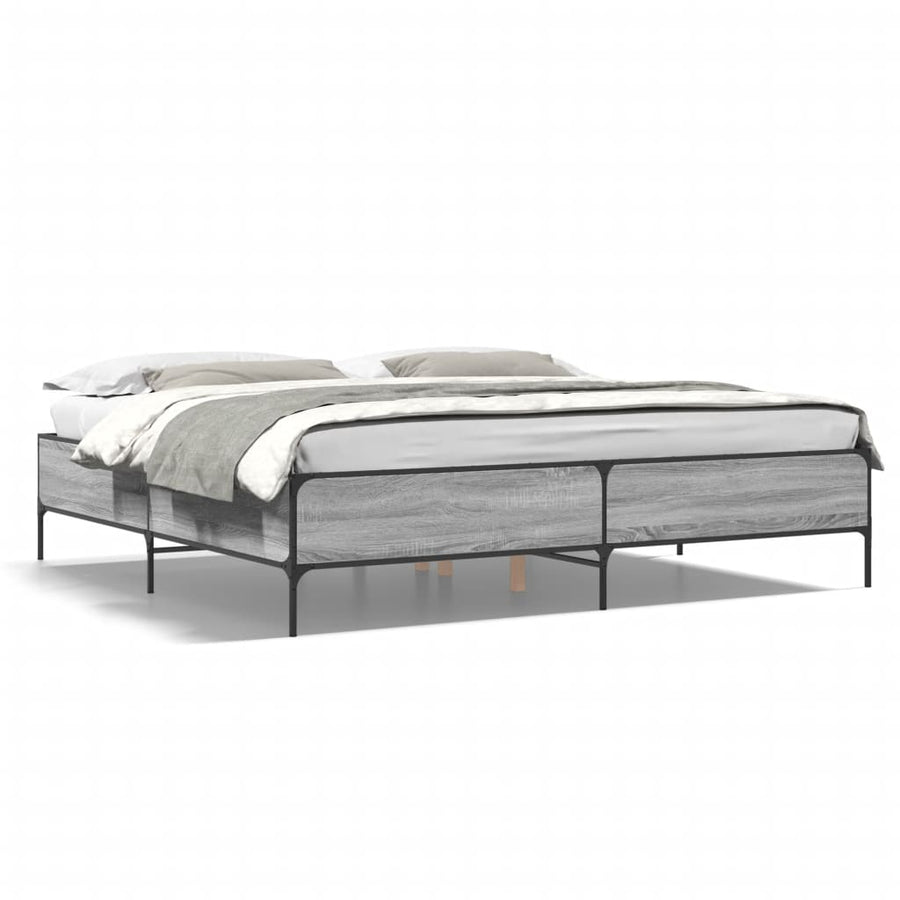 Bedframe bewerkt hout metaal grijs sonoma eiken 180x200 cm