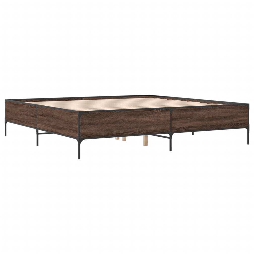 Bedframe bewerkt hout metaal bruin eikenkleur 180x200 cm
