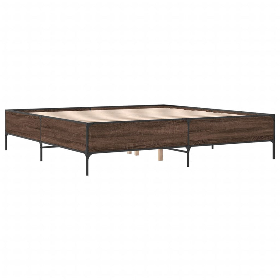 Bedframe bewerkt hout metaal bruin eikenkleur 180x200 cm