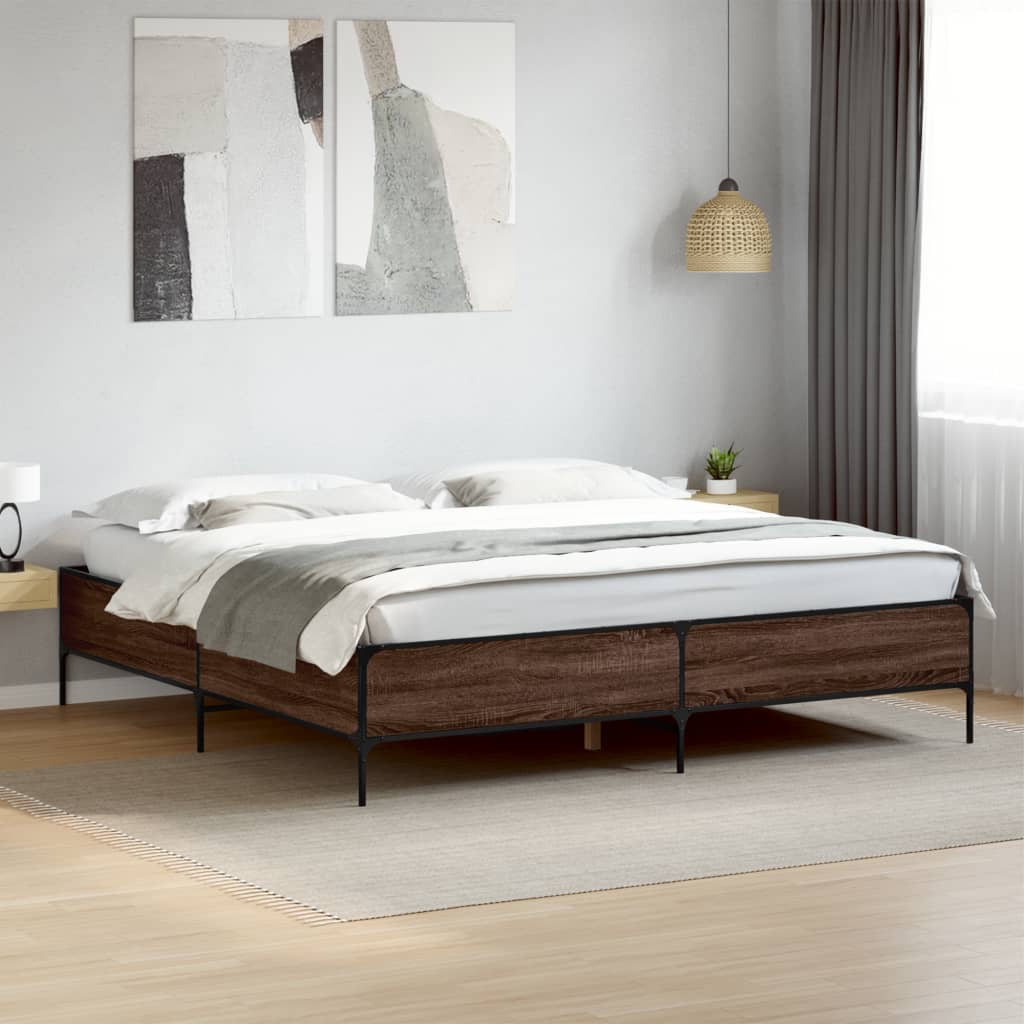 Bedframe bewerkt hout metaal bruin eikenkleur 180x200 cm