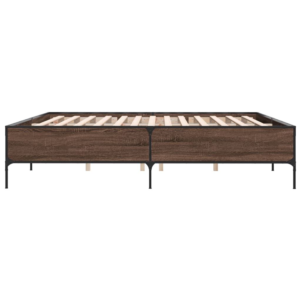 Bedframe bewerkt hout metaal bruin eikenkleur 180x200 cm
