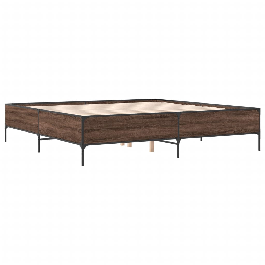 Bedframe bewerkt hout metaal bruin eikenkleur 180x200 cm